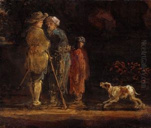 Three Figures With A Dog