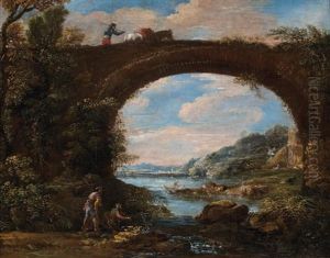 Pecheurs Et Bergers Pres D'un Pont