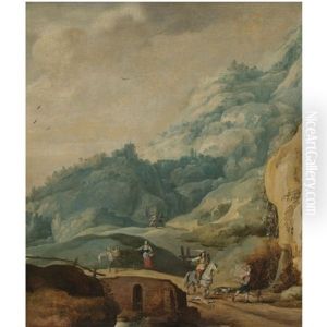 A Mountainous Landscape With A Cavalier And A Huntsman In The Foreground