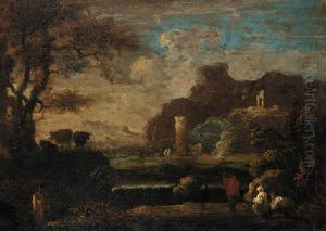 An Italianate Landscape With Shepherds