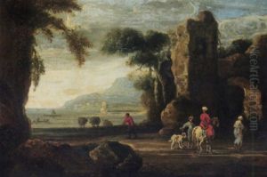 An Italianate Coastal Landscape With Travellers In The Foreground