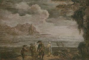 A Coastal Landscape With Fishermen Drawing In Their Nets