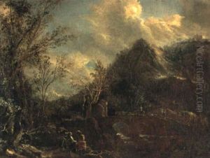 Landschaft Mit Rastenden Figuren An Einem Flus
