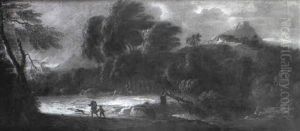 An Italianate Landscape With Peasants On A Path In A Storm