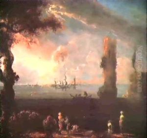 Paesaggio Marittimo Con Imbarcazioni, Ruderi E Figure