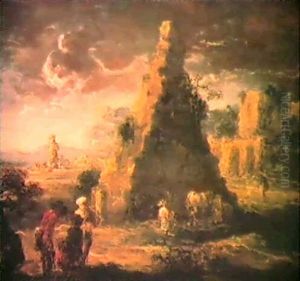 Paesaggio Romano Con Rudere Piramidale Al Centro, Villici E Animali