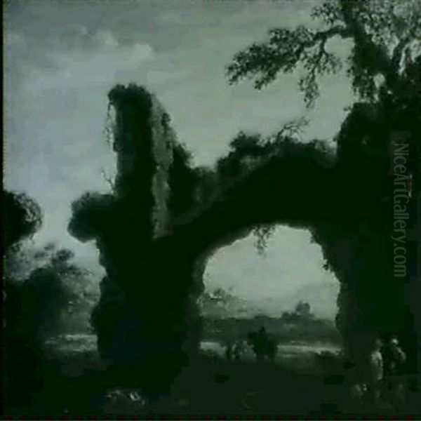 Southern Landscape With Figures Beneath A Ruined Arch - view 1