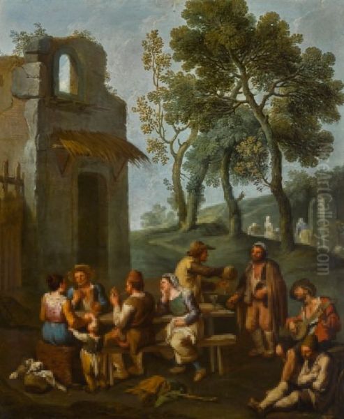 A Landscape With Peasants Sitting And Drinking By A Ruined House - view 1