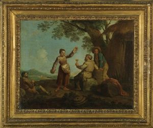 A Rural Scene With Carousing Peasants; And A Music-making Party Outdoors by Paolo Monaldi