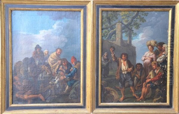 La Partie De Cartes Des Villageois Et Le Joyeux Buveur Ou Les Rejouissances Campagnardes (pair) - view 1