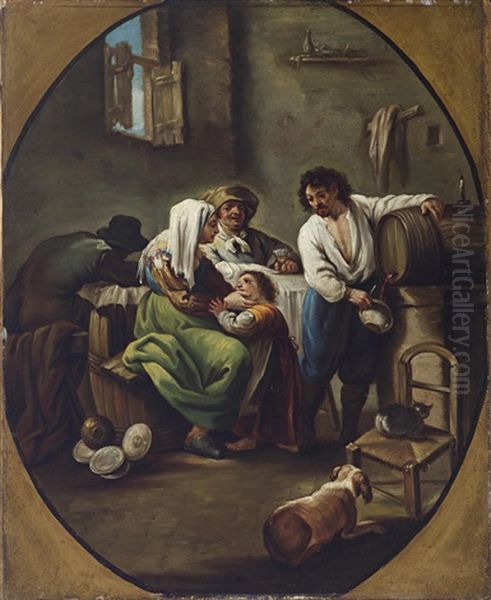 Eine Bauernfamilie In Einem Interieur In Einem Gemalten Oval - view 1