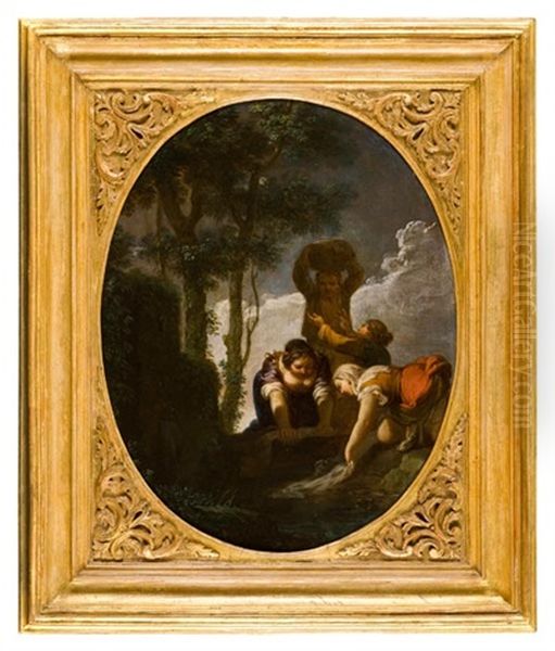 Paesaggio Con Giocatori Di Carte E Filatrice And Paesaggio Con Lavandaie (a Pair) - view 1