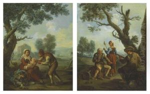 A Peasant Family In A Landscape (+ An Old Man With A Glass Of Wine, A Musician And A Maiden With A Distaff, 2 Works)
