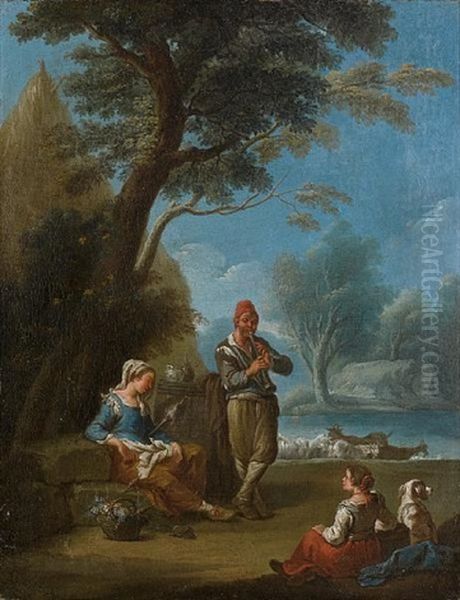 An Italianate Landscape With Peasants Making Music - view 1