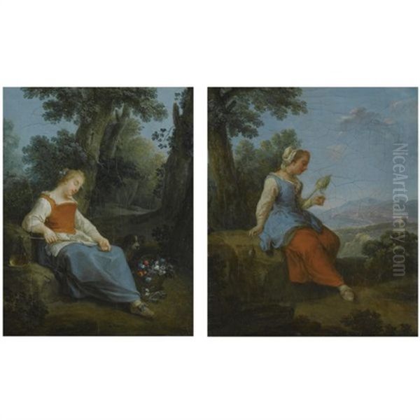 A Shepherdess At Rest (+a Spinner At Rest; Pair) - view 1