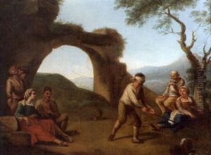 Danse Paysanne Devant Un Paysage (+ Le Jeu De Colin-maillard; Pair) by Paolo Monaldi