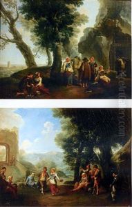 Reunion De Paysans Devant L'entree D'une Grotte (+ Danse Villageoise Dans Les Ruines Romaines; Pair)