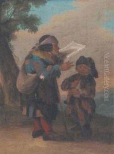 A Beggar And A Boy Playing A Pipe by Paolo Monaldi