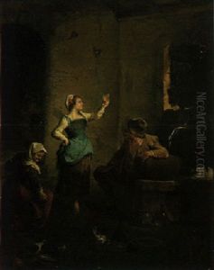 Peasants In An Interior With A Girl Holding Up A Glass