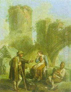 A Genre Scene With Peasants Resting, Ruins Beyond by Paolo Monaldi