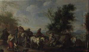 Bauernfuhrwerk In Einer Landschaft by Paolo Monaldi
