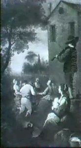 Peasants Dancing Outside A Tavern by Paolo Monaldi