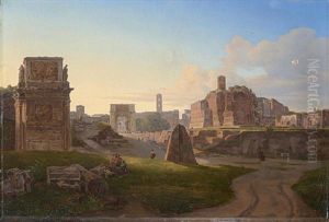 The Roman Forum With The Arch Of Constantine, The Temple Of Venus And Rome, And The Via Sacra Leading To The Arch Of Titus