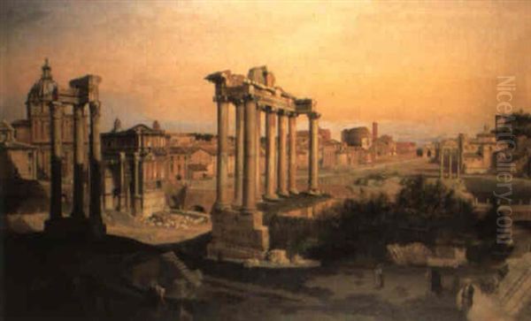 A View Of The Forum, Rome With A Photographer And An Artist Sketching - view 1