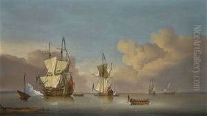 The Evening Gun: Men-o'-war And Barges In A Calm Sea by Peter Monamy