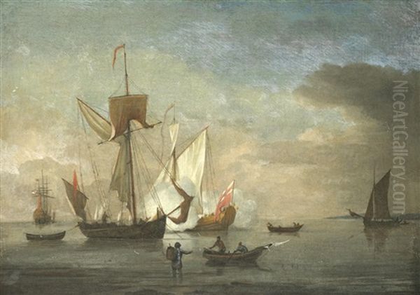Admirality Yacht Firing A Salute, With Small Vessels Nearby - view 1