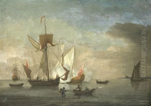 Admirality Yacht Firing A Salute, With Small Vessels Nearby