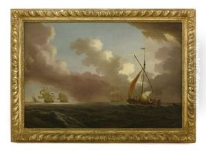 A Dutch Fisherman Reefing Her Sails, A French Frigate And An English Squadron Of The Red Beyond