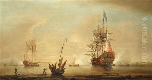A Bustling Inshore Anchorage, With A Flagship Firing Salutes To Announce Her Readiness To Sail - view 1