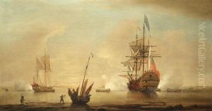 A Bustling Inshore Anchorage, With A Flagship Firing Salutes To Announce Her Readiness To Sail