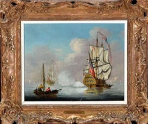 A Man O' War Firing A Signal Cannon by Peter Monamy