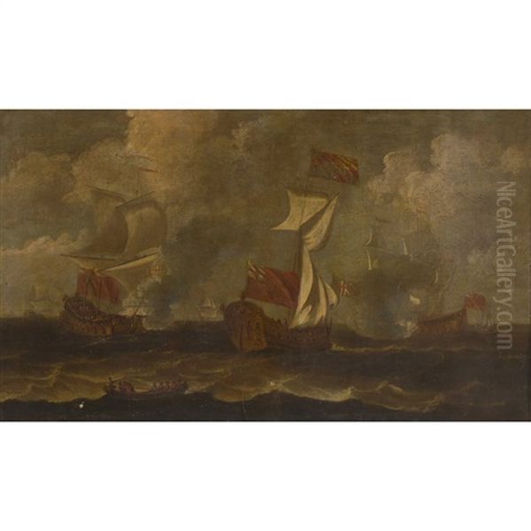 An English Frigate And A Ship Of The Line Giving A Salute To - view 1