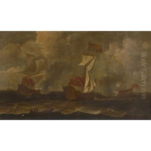 An English Frigate And A Ship Of The Line Giving A Salute To by Peter Monamy