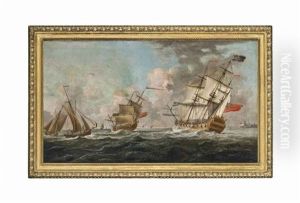 Warships Of The Royal Navy Heeling In The Breeze Off, What Has Traditionally Been Identified As, Castle Cornet, St. Peter Port, Guernsey Warships Of The Royal Navy Heeling In The Breeze Off, What Has Traditionally Been Identified As, Castle Cornet, St. Peter Port, Guernsey