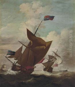 An English Royal Yacht, With The Lord High Admiral, Prince George (husband Of Queen Anne, 1653-1708) Aboard, Amidst Escorting Warships In A Stiff Breeze