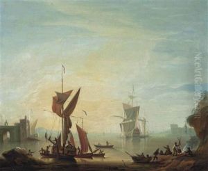A British Warship Lying Off A Fortified Mediterranean Port by Peter Monamy