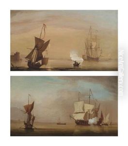 A Two-decker Announcing Its Departure From A Fortified Anchorage (+ A Royal Navy Two-decker Saluting The Departure Of An Admiral; Pair)