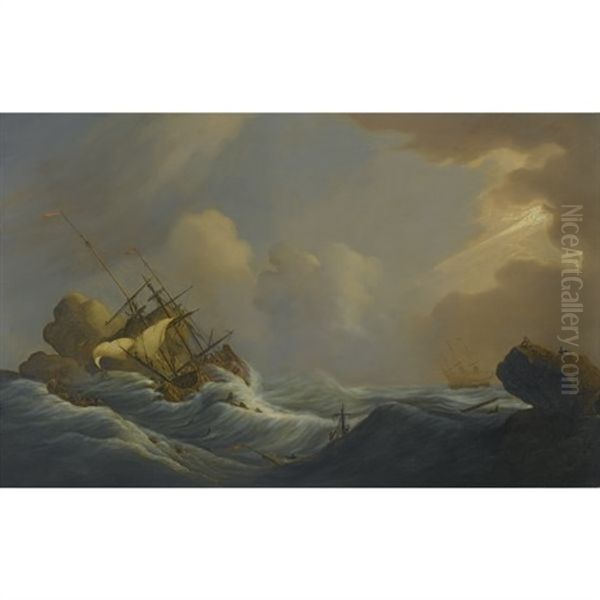 A Shipwreck In Heavy Storms, Another Ship In The Distance - view 1
