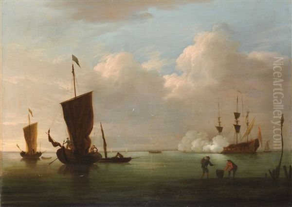The Morning Gun, A Naval Warship Firing A Salute - view 1
