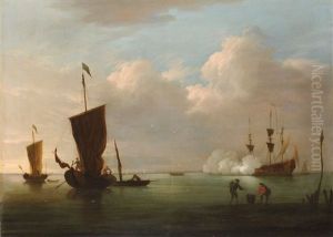 The Morning Gun, A Naval Warship Firing A Salute
