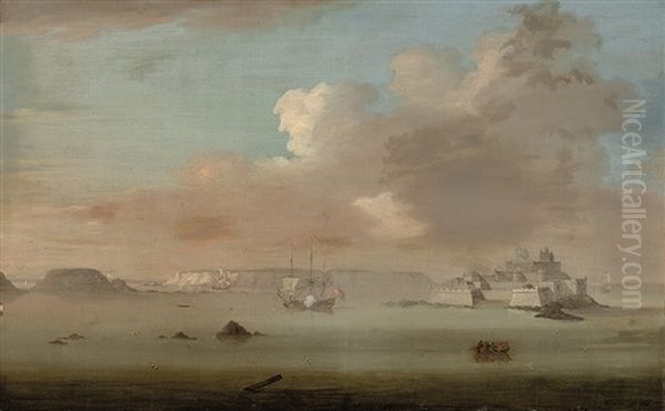 Castle Cornet, Off St. Peter Port, At High Tide, With The Cliffs Of Herm Beyond - view 1