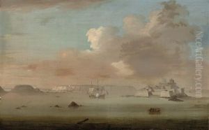 Castle Cornet, Off St. Peter Port, At High Tide, With The Cliffs Of Herm Beyond by Peter Monamy