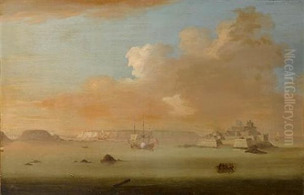 Castle Cornet, Off St. Peter Port, At High Tide, With The Towering Cliffs Of The Island Of Herm Beyond - view 1