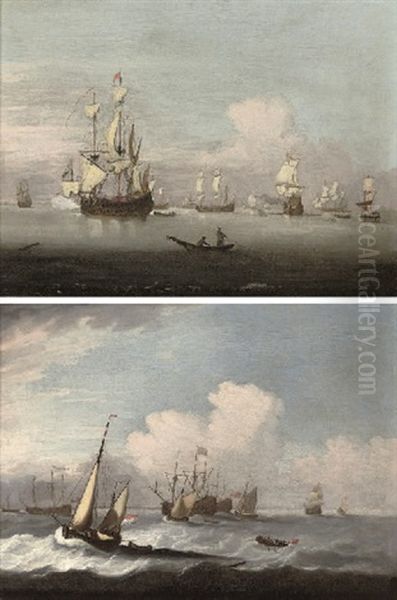 A Flagship Announcing Her Arrival At The Anchorage (+ Impending Bad Weather At A Fleet Anchorage; Pair) - view 1