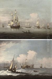 A Flagship Announcing Her Arrival At The Anchorage (+ Impending Bad Weather At A Fleet Anchorage; Pair)