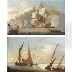 The Battle Of Solebay, 28th May 1672 (+ Shipping At Low Tide; Pair) by Peter Monamy